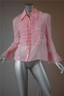 VALENTINO Pink SILK Ruffle Button Down Blouse Shirt 10  