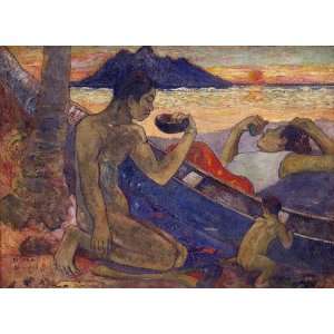  Oil Painting The Canoe A Tahitian Family Paul Gauguin 