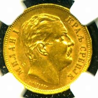 1882 V SERBIA GOLD COIN 20 DINARA * NGC CERTIFIED & GRADED SCARCE 