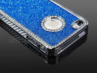 Lit blue Luxury Bling Glitter Diamond Chrome rhinestone Hard Case F 