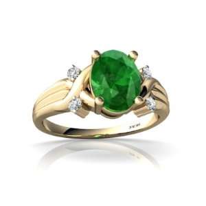  14K Yellow Gold Oval Genuine Emerald Ring Size 4: Jewelry
