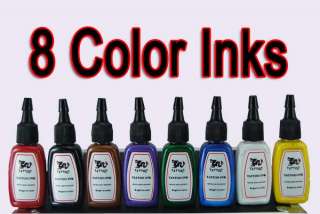 Tattoo Kit 3 Guns Power Supply 8 Color Inks Needle Tips  