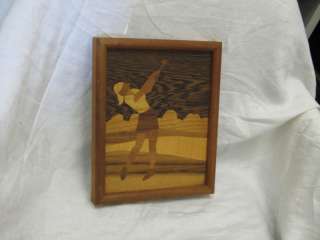 Inlay Marquetry Inlaid Wood Lady Golf Player Wall Decor  