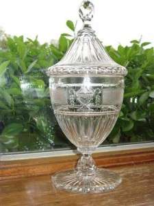   Cut Polished Crystal Glass Urn & Flame SweetMeat Apothecary Candy Jar