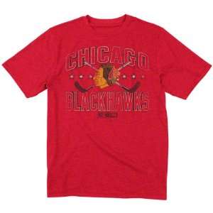 Chicago Blackhawks Red Stars and Sticks Cross Dyed Heathered T Shirt 