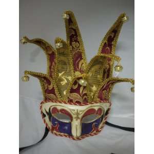  Venetian Jester Style Masquerade Papier Mache Mask in Red 