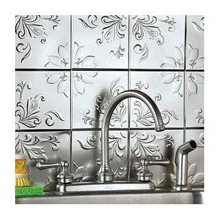 SELF ADHESIVE DECORATIVE SILVER EMBOSSED ROOSTER AND FLORAL TIN TILES 