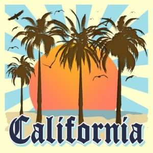 California Beaches Sunset Square Stickers