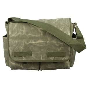 Olive Drab Stone Washed Heavy Weight Messenger Bag:  Sports 