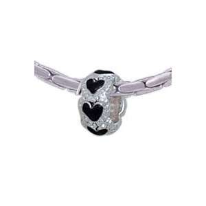 tlf   Mini Bead Black Hearts Spacer   Triple Silver Plated Large Hole 