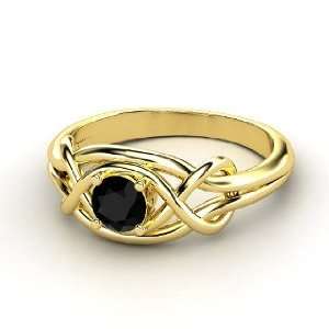   : Infinity Knot Ring, Round Black Onyx 18K Yellow Gold Ring: Jewelry