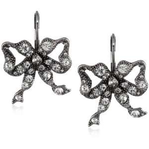 Betsey Johnson Iconic Mesh Bows Crystal Bow Drop Earrings