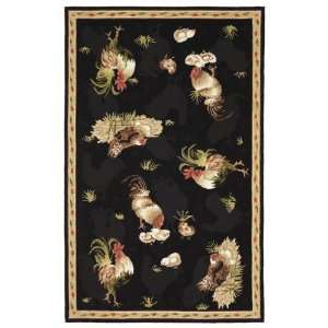  Black/Gold Color Hand Hooked Chinese Accents Collection Rooster 