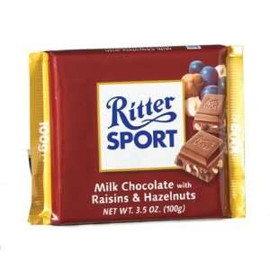 RITTER SPORT Milk Chocolate w/ Raisins & Hazelnuts Bar 12 Count 