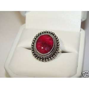   STERLING SILVER OVAL FACETED ROUGH CUT RUBY RING 