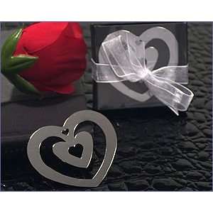  Double Heart Shaped Chrome Metal Bookmark With Heart Cut 