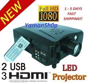 FULL HD Home Theater LED Projector with MEDIA PLAYER 3 HDMI 2 USB VGA 