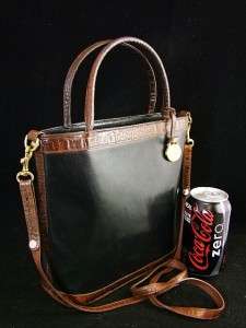 Brahmin Tuscan Black & Brown Croc Leather Tote Handbag, Shoulder Purse 
