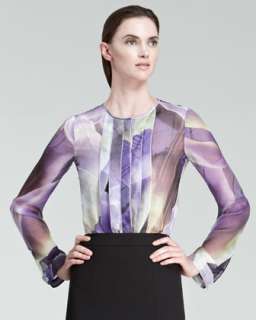 Pleated Front Printed Silk Blouse & Milano Jersey Pencil Skirt