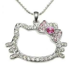  Kitty Large Crystal Pink Ribbon Necklace Pendant 