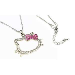  Kitty Charm Necklace with Pink Ribbon Bow: Jewelry