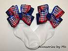 Pageant~Fancy Red White Blue Plaid Bows~Patriotic USA Girls Socks~0 