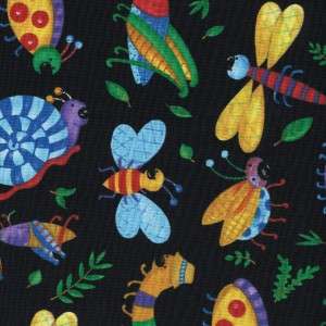 COLORFUL CRITTERS BUGS ON BLACK~ Cotton Quilt Fabric  