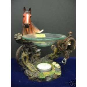  Brown Horse Saddle Wheel Candle Holder & Oil Burner