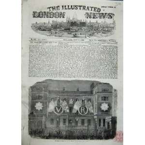 The Peace Illuminations On Building 1856 Old Print 