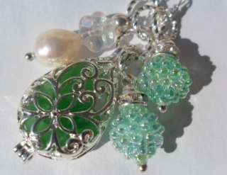   glass necklace *VTG filigree locket pendant* Beach jewelry *  