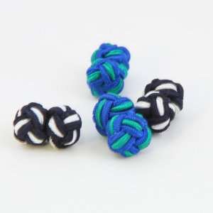 Blue green, navy blue white designer silk knot cufflinks with Gift Box 