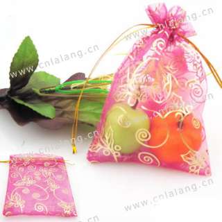 50x Rosy Leaves Organza Pouch Gift Bags 9x12cm 120026  