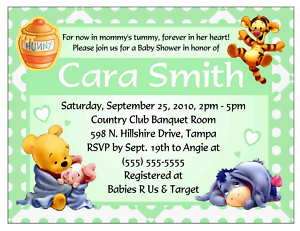 20 WINNIE THE POOH BABY SHOWER INVITATIONS GREEN  