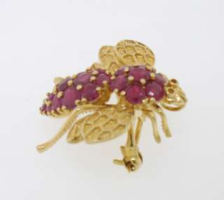 Estate 14k Gold Ruby Detailed Fly Bee Brooch Pin NICE  