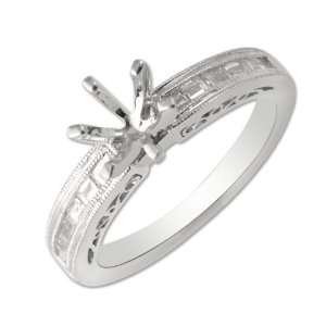   Six Prong Semi Mount Ring with Filigree Work in 14K White Gold.size 6