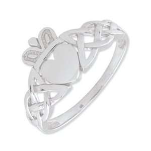  14k White Gold Mens Claddagh Ring: Jewelry