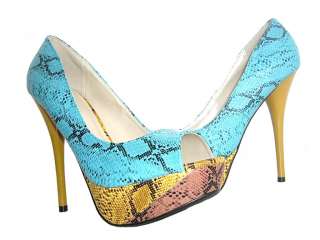 New Turquoise Snake Platform Peep toe Dress 5 Heels Shoes Pumps Size 