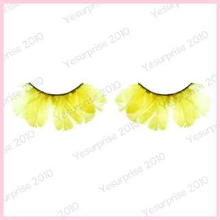   pink yellow False Eyelashes Make up Eye Lash Party Show Feather  