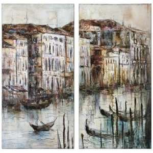   Set of 2 Canal View I, II Hand Painted Wall Art: Home & Kitchen