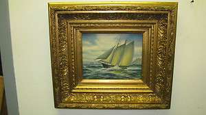 OIL ON BOARD SEASCAPE IN CARVED GILDED FRAME BY A. HESS  
