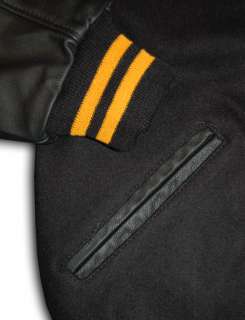 Black and Gold Leather Varsity Letterman Jacket  