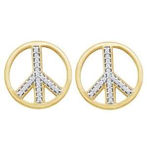  Diamond Stud Earrings Peace Symbol 10k Yellow Gold (0.15 