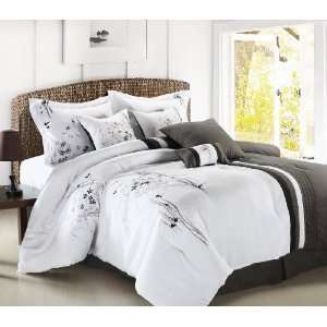  8pc Luxury Bedding Set  ABQ. Black/Gray/White Queen: Home 