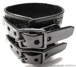 Leather Cuff Wristband Custom Vintage Bracelet 2 Buckle  