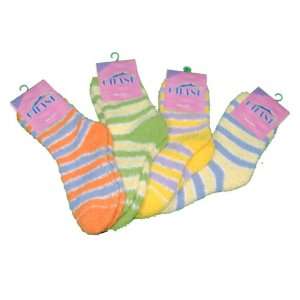  4 Pairs Ladies Warm Striped Fuzzy Socks Size 9 11: Home 