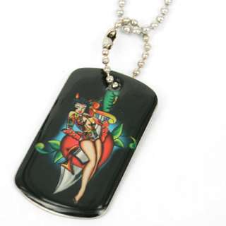 STAINLESS STEEL TATTOO ART SHE DEVIL DOG TAG RECTNGL  