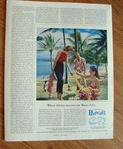 1960 Travel Vacation Ad Beach Lahaina Maui Hawaii  