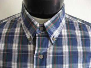 Mens ARROW Blue Plaid S/S Oxford Dress Casual Shirt L  