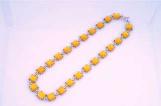   Glass Effect Gold Yellow Amber Square Riviere Style Necklace  