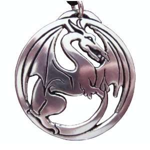  Silver tone Pewter Draco Dragon Pendant Fantasy Necklace 
